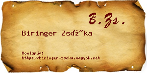 Biringer Zsóka névjegykártya